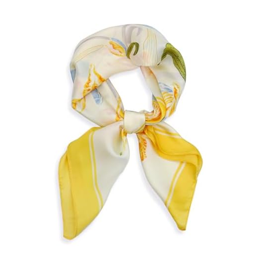 vimate Feminino Cachecol De Cetim Amarelo - Lenço Cabeça Quadrado 27 X Pol., Pescoço Com Toque Seda, Bandana Floral (Estilo 36)