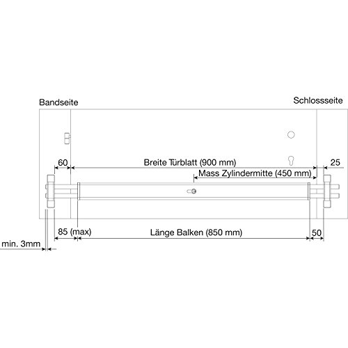 EVVA 50000164 Balkenriegel BR 4300 silber Länge 900 mm