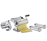 Gehäuse der Nudelmaschine aus Edelstahl, Reinigung der Walzen mit einem Pinsel und das Gehäuse mit einem leicht feuchtem Tuch abwischen