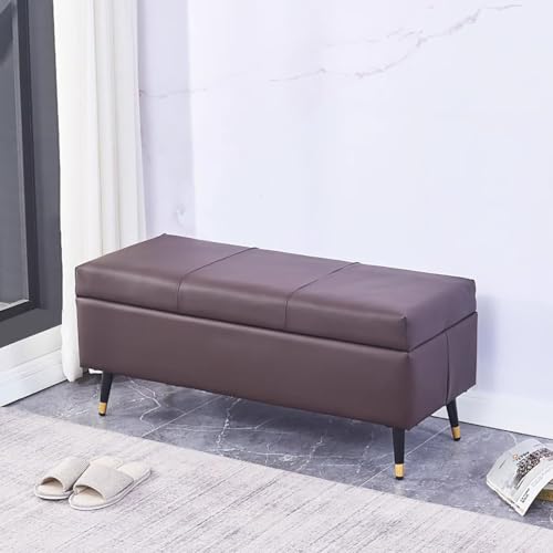 Otomana de almacenamiento de piel sintética, banco de almacenamiento rectangular tapizado con patas de metal, banco de entrada para oficina, sala de estar, dormitorio,