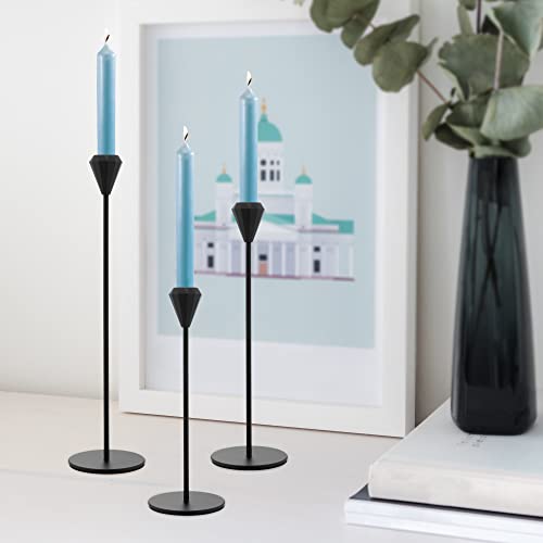 Mornajina Black Candlestick Holders Set Of 3, Decorative Candle Stick Holders Set With Diamond Shape Candle Holder Head Fits 3/4 Inch Thick Candle & Led Candles For Wedding Party Home #TOP1