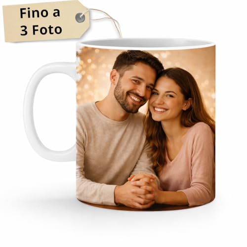 Tazza Personalizzata Fino a 3 Foto, Made in Italy - Tazza in Ceramica 325 ML Interamente Personalizzabile a 360 Gradi con Foto - Idea Regalo Compleanno Amica, Festa della Mamma e San Valentino