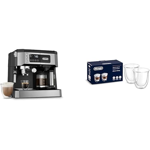De'Longhi All-in-One Combination Coffee Maker & Espresso Machine + Advanced Adjustable Milk Frother, black & 513214601 Cappuccino Glasses, 270 milliliters