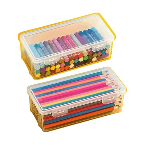 Estojo acrílico Caixa de lápis, estojo de lápis transparente de grande capacidade, caixa de giz de cera transparente com design empilhável de tampa de encaixe, caixa de armazenamento (02)