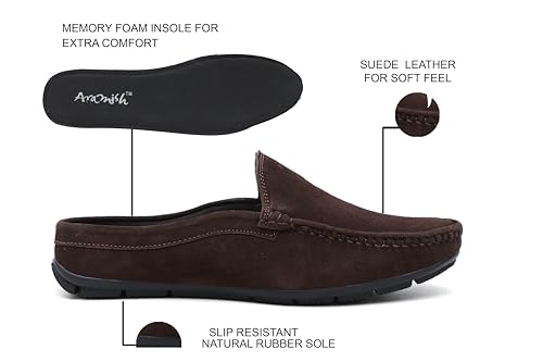 Image of ARAMISH Suede Half Loafers for Men | Men's Open Loafer Shoes
