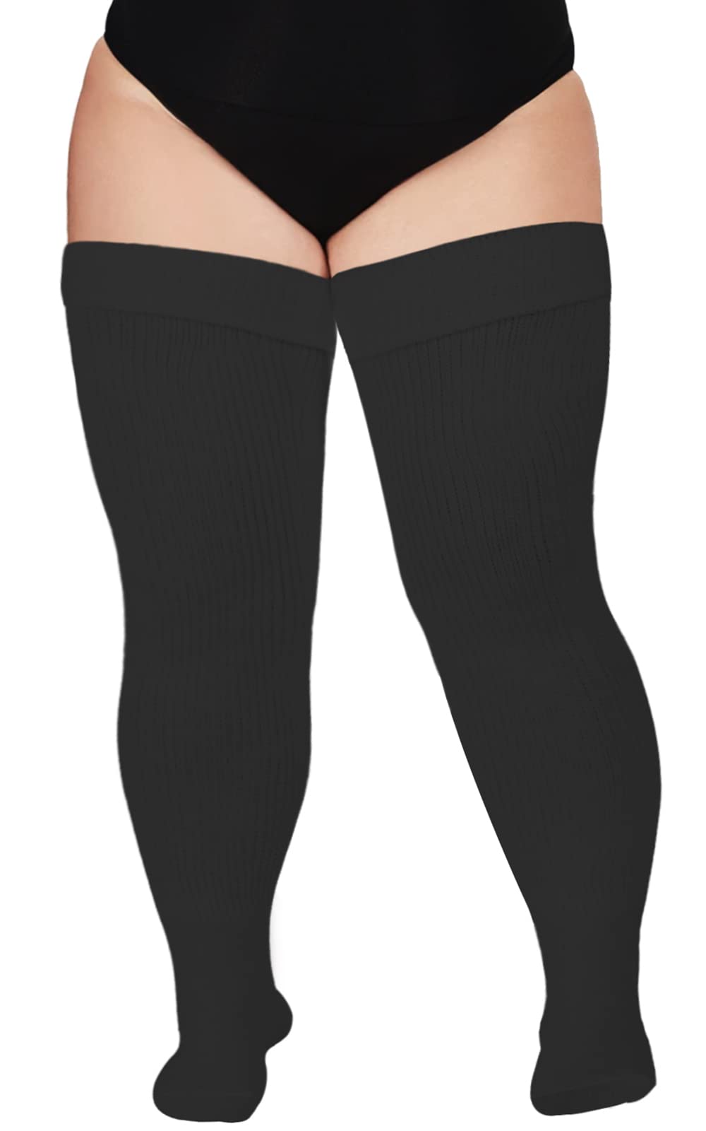Plus Size Womens Thigh High Socks for Thick Thighs- Extra Long & Thick Over the Knee Stockings- Leg Warmer Boot Socks - Classic Black