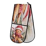 Guantes de horno dobles para horno de jengibre, guantes de horno de acuarela, resistentes al calor, acolchados para barbacoa, hornear, cocina, guantes de cocina