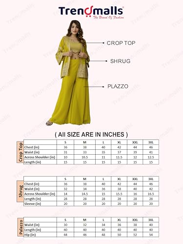Image of TRENDMALLS Women's Georgette Embroidery Sequence Work Crop Top with Flared Palazzo and Shrug Set Ethnic Salwar Set