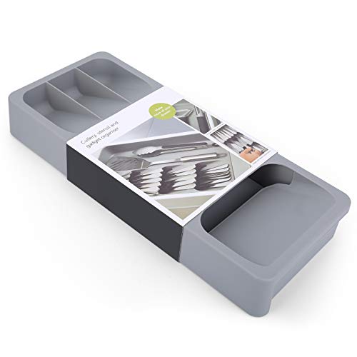 CEGAR Besteck-Organizer, Expandable Kitchen Drawer Organizer für Besteck. Schubladen-Organizer-Tablett, BPA-frei, 406 * 166 * 59 mm (16,0 x 6,6 x 2,4 Zoll), grau - Image 3