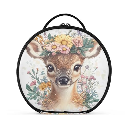 Takiito Deer with Flower Wreath Travel Makeup Case Portable Makeup Box Artist Cosmetic Case Organizer With Adjustable Dividers