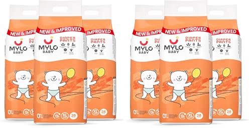 Image of Mylo Baby Diaper Pants Extra Large (XL) Size 12-17 kgs (84 count) Leak Proof | Lightweight | Rash Free | Upto 12 Hours Protection | ADL Technology | with Aloe Vera Lotion (28 Count, Pack of 6)