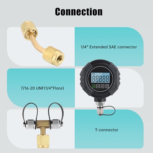 Image of Lichamp Digital Vacuum Gauge 0-75000 Microns, HVAC Micron Tester, 3-Way