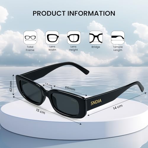 Image of SNDIA Polarized Women's Retro Rectangular Sunglasses | Premium Frame | UV400 Protection for Driving, Outdoor Activity - Black