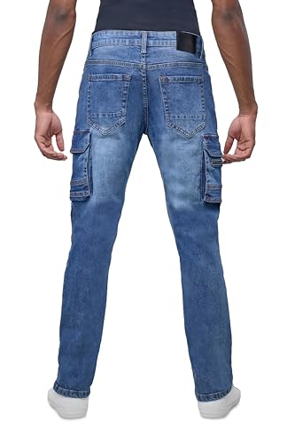 RAW X Men's Stretch Ripped Cargo Pocket Jeans, Slim Fit Motor Biker Comfort Denim Jean Pants for Men2
