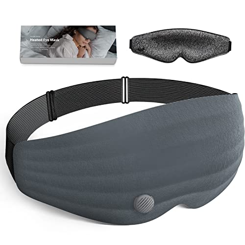 MOUNTRAX Heated Eye Mask, 3D Total Blackout Design for Sleep, Smart IC for Safe Eye Warming, Heating Pad for Dry Eyes, Improve Sleep Quality, Relieve Fatigue Puffiness Migraines (Grey)