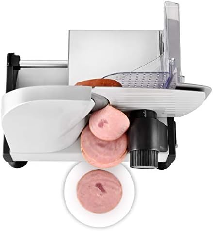 Venga! Electric Food Slicer, 1 Serrated Blade For Bread, 1 Smooth Blade for Cooked meats and Vegetables, thickness adjustment from 0 to 15mm, 200W, Stainless Steel, VG AS 3005 BS