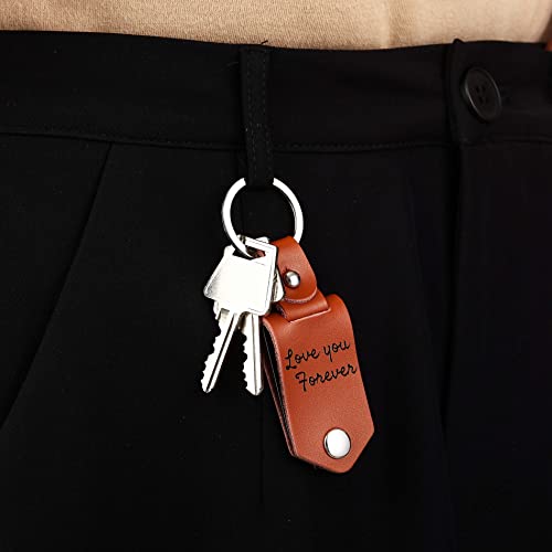 Otxixto Personalized Leather Keychain Gifts For Men/Boyfriend/Dad/Husband, Custom Picture Photo Date Name Text Father's Day(Brown) #TOP3