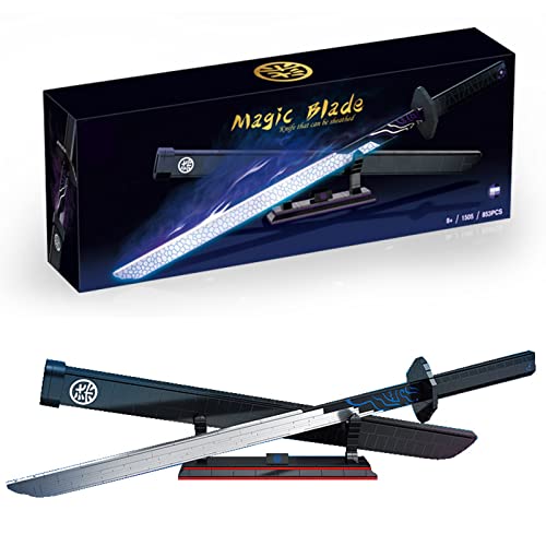YYMC Luminous Samurai Sword Model Building Blocks, 853 Pcs Magic Knife Thousand Blade Building Blocks Toys Anime Black Samurai Ninja Sword, Birthday Gifts for 6 Year Old Boys, Compatible with Lego Cover