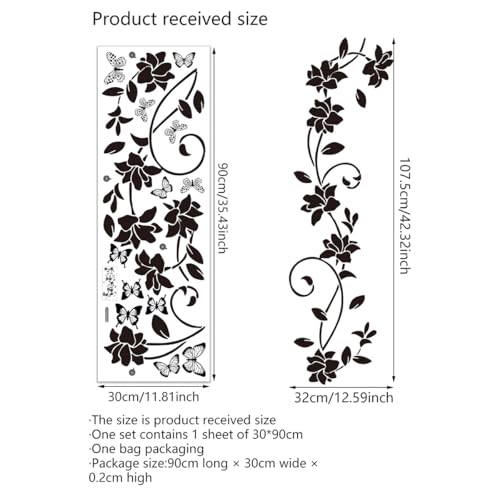 Vinilo decorativo pared flores negra 30x90 cm miniatura 3