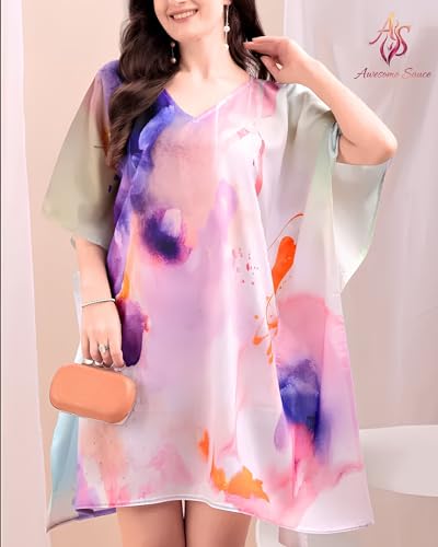 Image of AS Premium Soft Cotton Feel Kaftan Dress for Women Digital Print Free Size M-3XL Knee Length Midi Baho Kaftan Cotton Feel Beach Wear Resort Wear Lounge Wear Western Kurti Multicolor