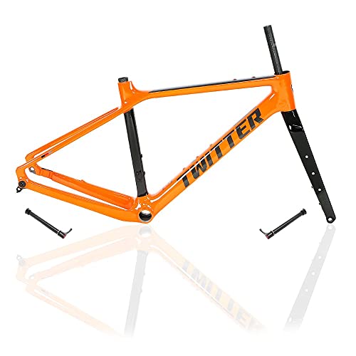 KLWEKJSD Road Bikes Frame Carbon Fiber 700C Gravel Road Bikes Frame 46CM/49CM/52CM/55CM Disc Brake Bicycles Frame Thru Axle BB386*46mm Internal Routing (Color : Orange, Size : 49cm)