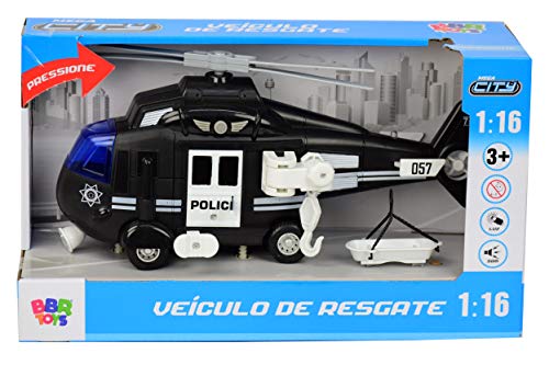 Helicóptero de Resgate Policia ou Bombeiro Mega City Sonoro de Brinquedo Infantil BBR TOYS (Preto)