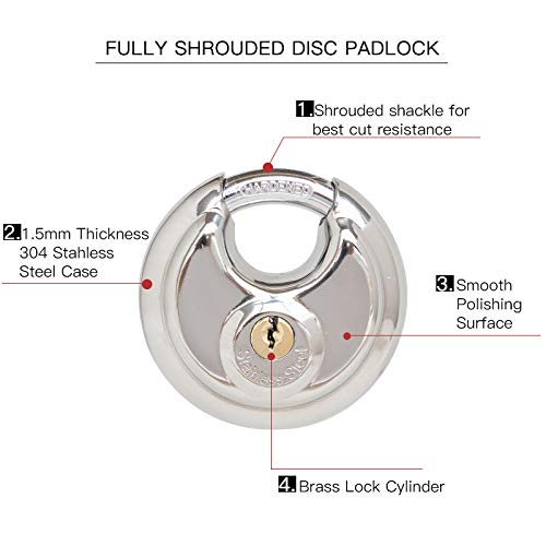 Guliffen Keyed Alike Discus Padlocks,Stainless Steel Disc Padlock With Key For Storage Unit, Sheds, Garages And Trailer，4 Pack Locks With Keys… #TOP2