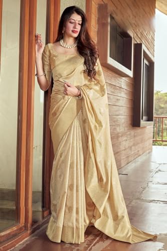 Image of SGF11 Women's Kanjivaram Pure Soft Silk Saree For Women Pure Golden Zari With Blouse Piece