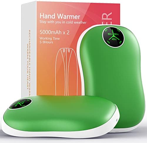 Jialexin Hand Warmers Rechargeable,5000mAhX2 Electric Portable Pocket Warmer/Power Bank,2-in-1 Portable Pocket Hand Warmers with Digital Display,Hunting,Camping,Winter Gifts for Women,Men(Green)