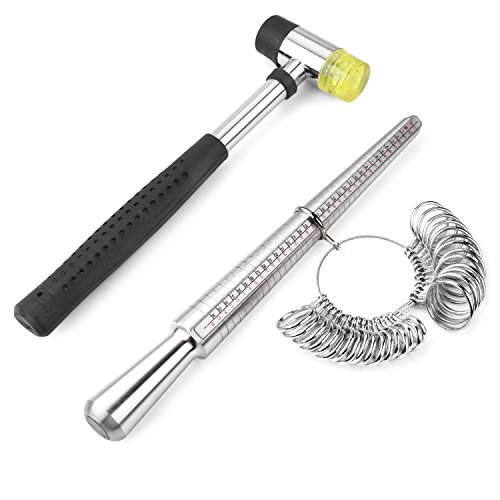 Accmor Ring Sizer Tool Including Rubber Jewelry Hammer, Ring Mandrel & Ring Guage