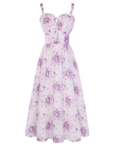Scarlet Darkness Womens Summer Sundress Floral High Waist Maxi Corset Beach Dresses Purple Watercolor Floral L