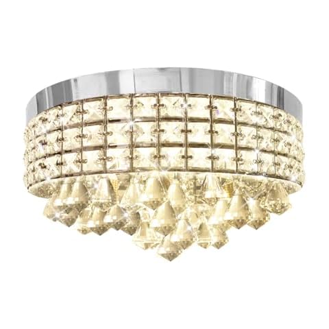 Large Luxury Raindrop Crystal Chandelier Light, Elegant Crystal Chandeliers for Bedroom, Living Room, Hallway, Bar, and Dining Room,Flush Mount Modern Ceiling Light Chrome Finish Cover