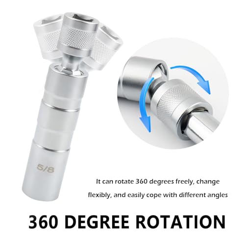 5/8\" Swivel Magnetic Spark Plug Socket 3/8\" Drive,12 Points 5/8 Spark Plug Socket for Installing&Removing Spark Plugs,Universal Swivel Socket of Spark Plug Removal Tool Car Accessories