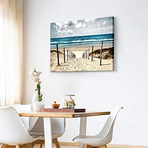 Beach Artwork Coastal Wall Art: Seascape Picture Shoreline Path Painting on Canvas for Bathroom ( 36” x 24” x 1 Panel ) - Image 4