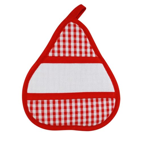 Presina da cucina a quadretti, forma mela o pera, con etamine, presina da cucina tinta unita da ricamare - Made in Italy (PERA, ROSSO)