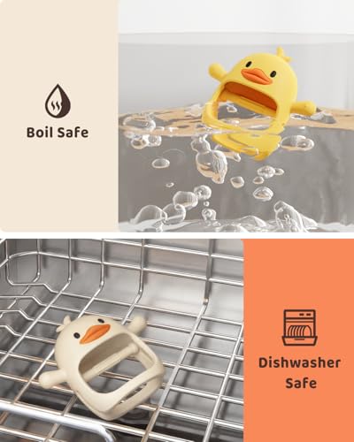 Image of ChooKaChoo 2 Pack Baby Teething Toy for Over 3 Months, Food Grade Silicone Teething Mitten, Anti Dropping Wrist Hand Teethers Baby Chew Toys for Sucking Needs, BPA Free (Duckie)