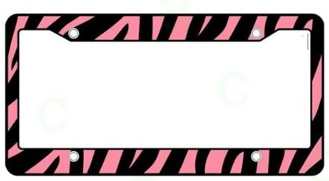 Pink Zebra Print License Plate Frame (Made of Plastic)