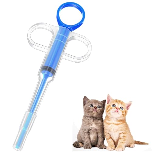 Ozmw 1 Pcs Pastillero Reutilizable para Gatos | Con 2 Piezas Punta de Silicona (Azul)