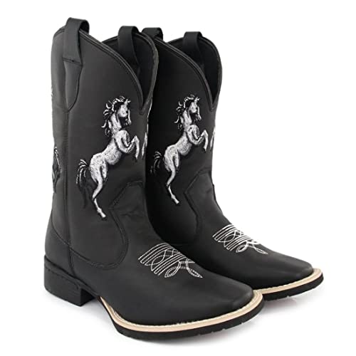 Bota Country Texana Masculina Bico Quadrado Texas Gold Horse Preto + Relogio Tamanho:41;Cor:Preto