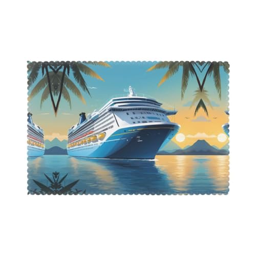 WHJSHOP Luxury Cruise Ship Prints High-Grade Placemats 12x18in - 6-Pack Durable Polyester Table Layers for Dining, Hotel, and Party Decor