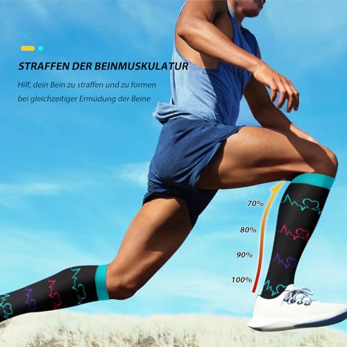 ACTINPUT Kompressionsstrümpfe Damen und Herren,7 Paar Kniestrümpfe Stützstrümpfe Kompressionssocken Ohne Baumwolle Trombosestruempfe Stützkniestrümpfe Compression Socks(7108 - Schwarz,S-M)
