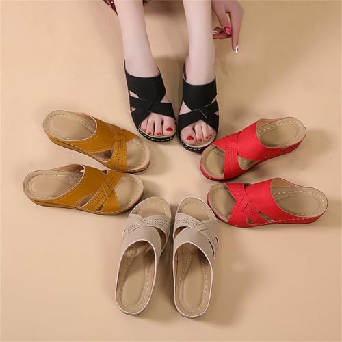 Wedge Sandals for Women Summer Arch Support Orthopedic Sandals, Hollow Open Toe Breathable Slippers Fashion Cross Strap Platform Sandal Slip on Comfortable Slippers4