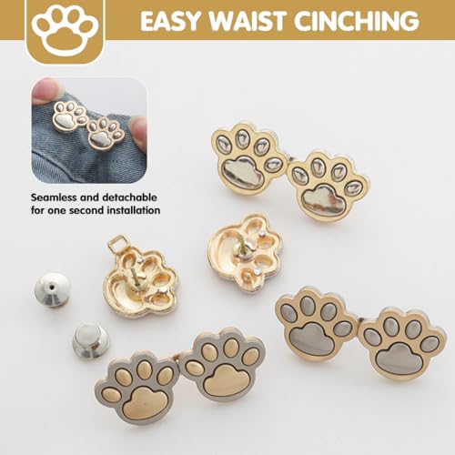 Image of SANNIDHI 4Pcs Waist Tightener Buttons Buckles for Women, Cute Fashion Metal Cat Paw-shape Waist Reducer Button Fashion Size Reducer Buckle for Trouser, Skirt, Jeans