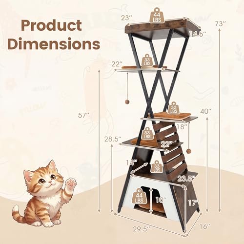 Árbol para gatos moderno Tangkula 73 pulg alto miniatura 4