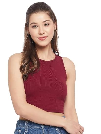 rzlecort Casaul wear streachble Rib Sando Solid Fit Crop Top for Women and Girls (Large, Maroon)-picture-25