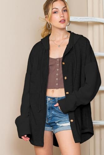 Image of SHEWIN Women Oversized Hooded Sweatshirt Loose Fit Casual Button Hoodies with Pocket 2026