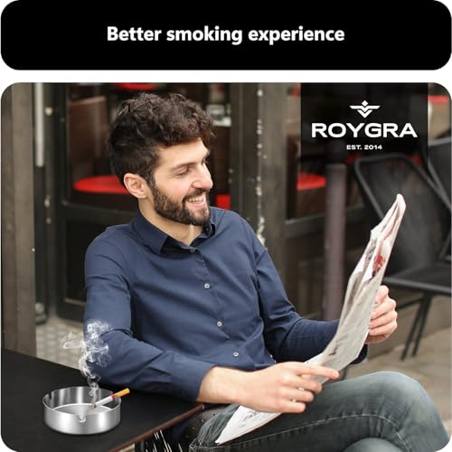 roygra Ash Tray (2 Pack), Outdoor Ashtray for Outside Patio, Stainless Steel Ashtrays for Cigarettes with 3 Holder, Smoking Accessories, Home Dรฉcor, Ashtrays for Smokers Indoor - Black, Medium - Image 6