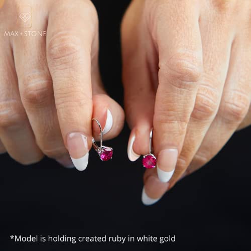 Solid 10K Yellow Gold Created Red Ruby Earrings For Women With Leverback 6 Mm Round July Birthstone Earrings By Max + Stone #TOP2