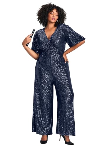 Avenue Women's Plus Size Nada Sequin Sleeve Jumpsuit - 26/28,