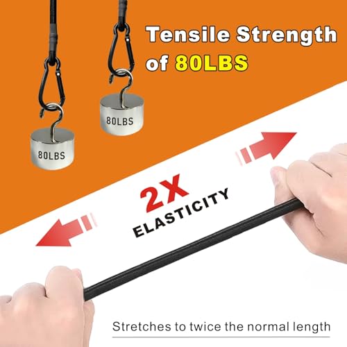 BEXSLE Bungee Cords with Carabiner Hooks Heavy Duty, Outdoor Black Bungee Straps, Strong Industrial Grade Elastic Bungee Rope for Securing Tarps, Luggage, Tents,Bikes, 12in + 24in + 48in,8pcs